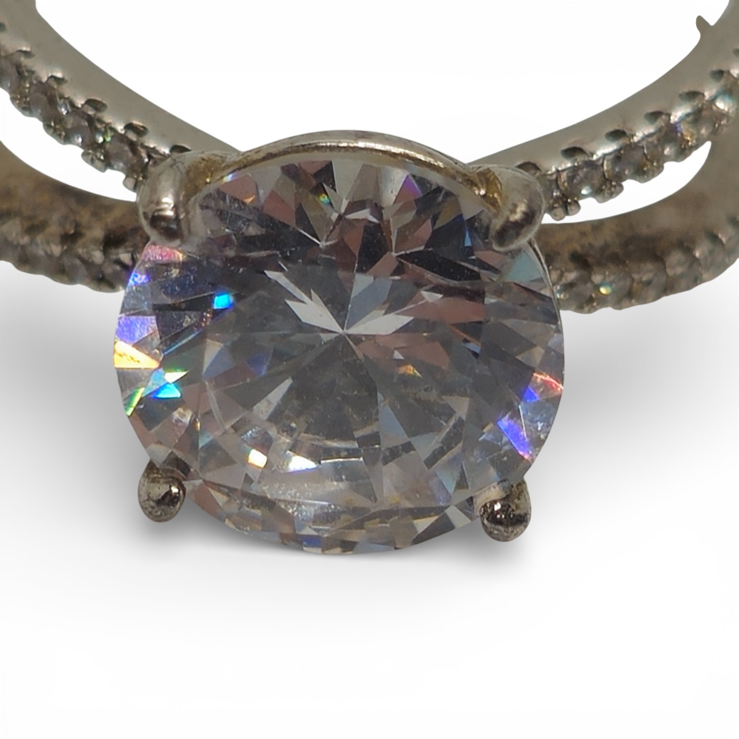 Sterling Silver 925 Large Clear Gem Split Shank R… - image 3