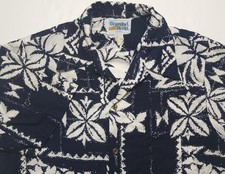Vintage 1960-70s Diamond Head Navy Floral Hawaiian Made in USA Large Shirt