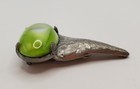 Vintage Lime Green Glass Moonglow Moonstone Dress Fur Clip Modernist Silver — photo 5