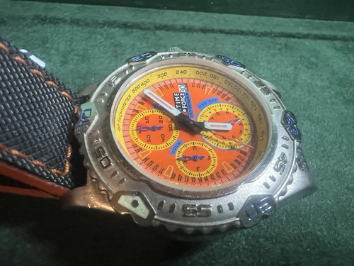 TIME FORCE Chronographe Montre Hommes Cadran Orange Virole Tournant - Photo 2 sur 10