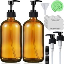 Amber Glass Soap Dispenser 16 Oz - Empty Bottles Set with Black Pumps  Lids ...