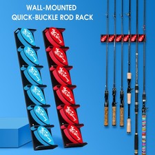 Fishing Rod Rack Holder Vertica Wall Mount Pole Stand Storage Shelf 6 Rods