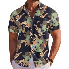Navy Abstract Print Hawaiian Shirts Tropical Holiday Beach Shirts for All