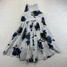 Free People Fit & Flare S Dress Womens White Blue Floral Pleated Keyhole Back