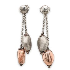 Sterling Silver Rose Gold Plated Oval Bead Dangle Earrings