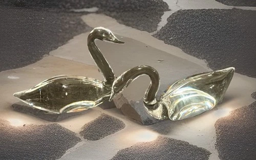 STEUBEN Art Glass Pair of LOVE SWANS Figurines Mouth Blown Signed