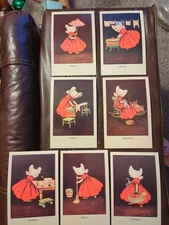 Vintage Postcard: SET of 7 Days S-S DAYS OF WEEK, GIRL DOING CHORES,ULLMAN MFG. 