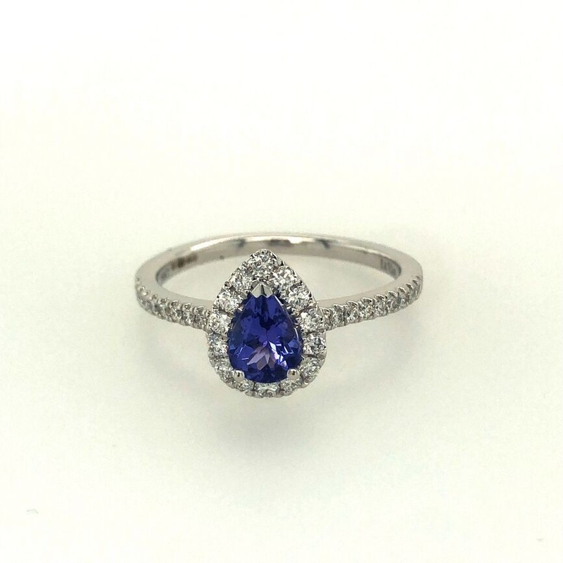 LeVian 7/8 cts Blue Tanzanite and Diamond Ring in 14K White Gold Sz5