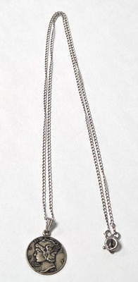 1977 Silber Merkur Groschen Halskette an einer Sterling Silber Kette Jahr der Schlange