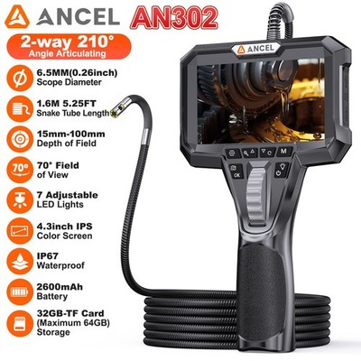 ANCEL AN302 0.26'' Industrial Endoscope Dual Camera Inspection 7 LED Adjustable