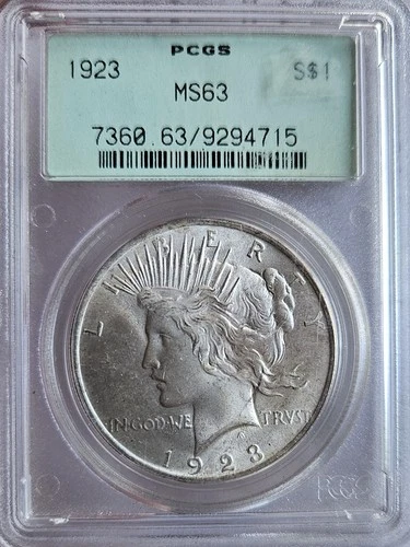 1923 Peace Dollar $1 PCGS MS63 In Old Green Holder Nice Coin