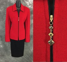 BEAUTIFUL St John collection jacket red black multi knit suit blazer size 14