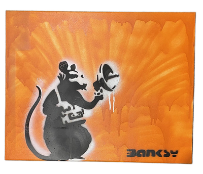 #ad Original Banksy Graffiti Art Radar Rat Painting Signed 16x20 Canvas Street Art $199.99