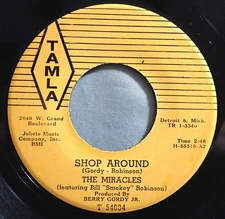 HEAR IT 60's R&B Motown 45 rpm record The Miracles "Shop Around" from 1961