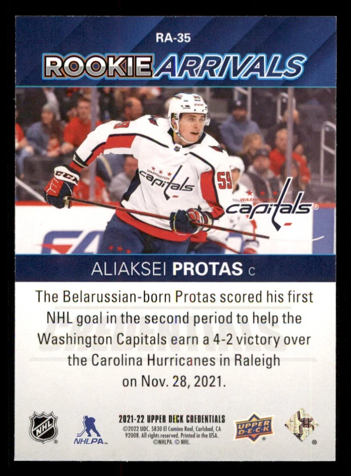2021-22 Upper Deck Credentials Rookie Arrivals #RA35 Aliaksei Protas - Image 2 of 2
