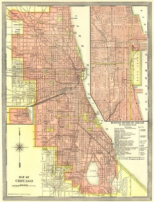 CHICAGO Stadt/Stadtplan. Downtown Loop. Illinois 1907 alte antike Kartenkarte