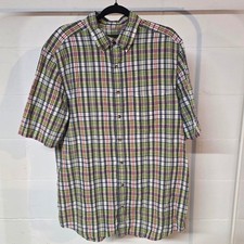 Eddie Bauer Plaid Short Sleeve Button Up Shirt Green Red Navy Mens L Tall Casual