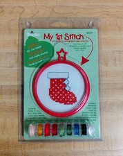 Bucilla My 1st Stitch Mini Counted Cross Stitch Kit 3" Frame Christmas Stocking