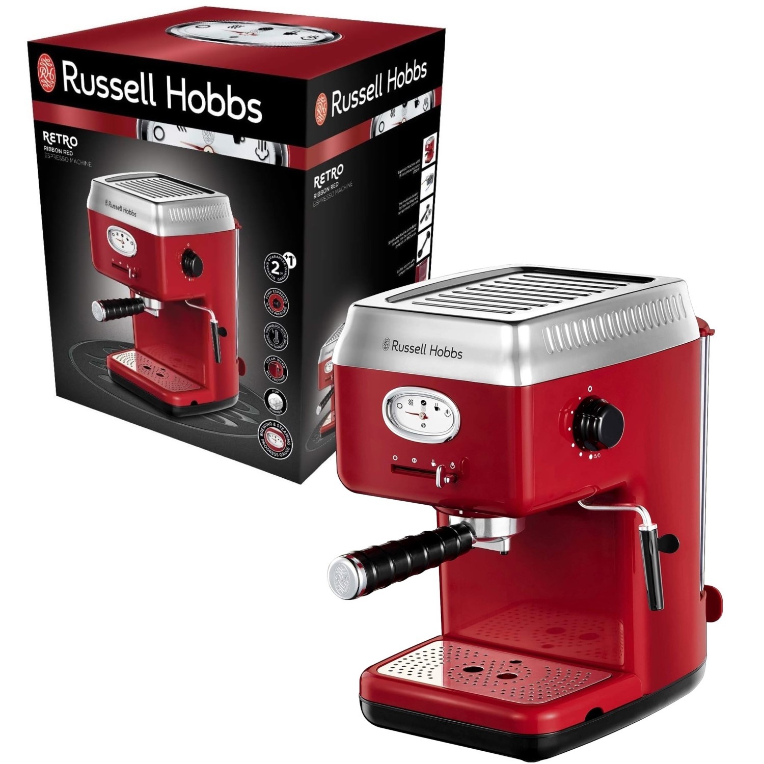 Russell Hobbs Retro Espresso máquina portafiltros 15 bar máquina de café espresso boquilla de leche