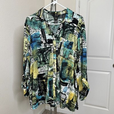 Ali Miles Tunic Blouse1X Paris Lagenlook Art to Wear Abstract Eclectic Artsy