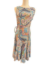 Medium Lauren Ralph Lauren Multi Blue Paisley Sleeveless Faux Wrap Dress Women