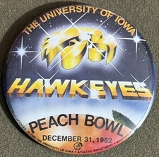 Vintage 1982 Iowa Hawkeyes Football Peach Bowl Pin 3.5 Inches Rare Collectible