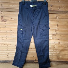 SITE KING Mens Navy Cargo Combat Work Trousers W32 L32 Long