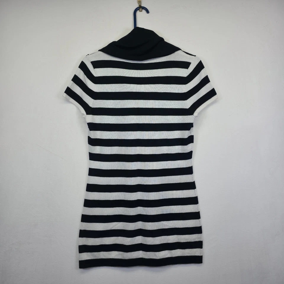 Suéter túnica INC para mujer L negro blanco a rayas con cuentas flor tejido relajado elegante Foto 3 de 4