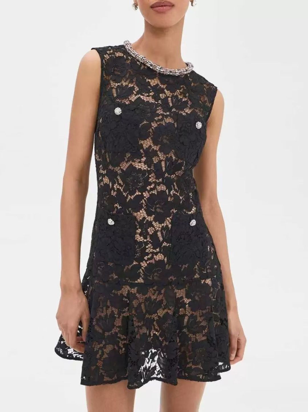 Women Self-Portrait Round Neck Lace Tank Mini Dress