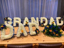 Artificial Funeral Tribute Flowers GRANDAD and DAD, plus TOPPER and Black Bows