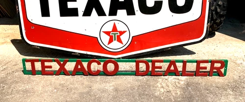VINTAGE "TEXACO DEALER" HEAVY CAST IRON & STEEL DEALER SIGN (RARE) 60"x 5" INCH