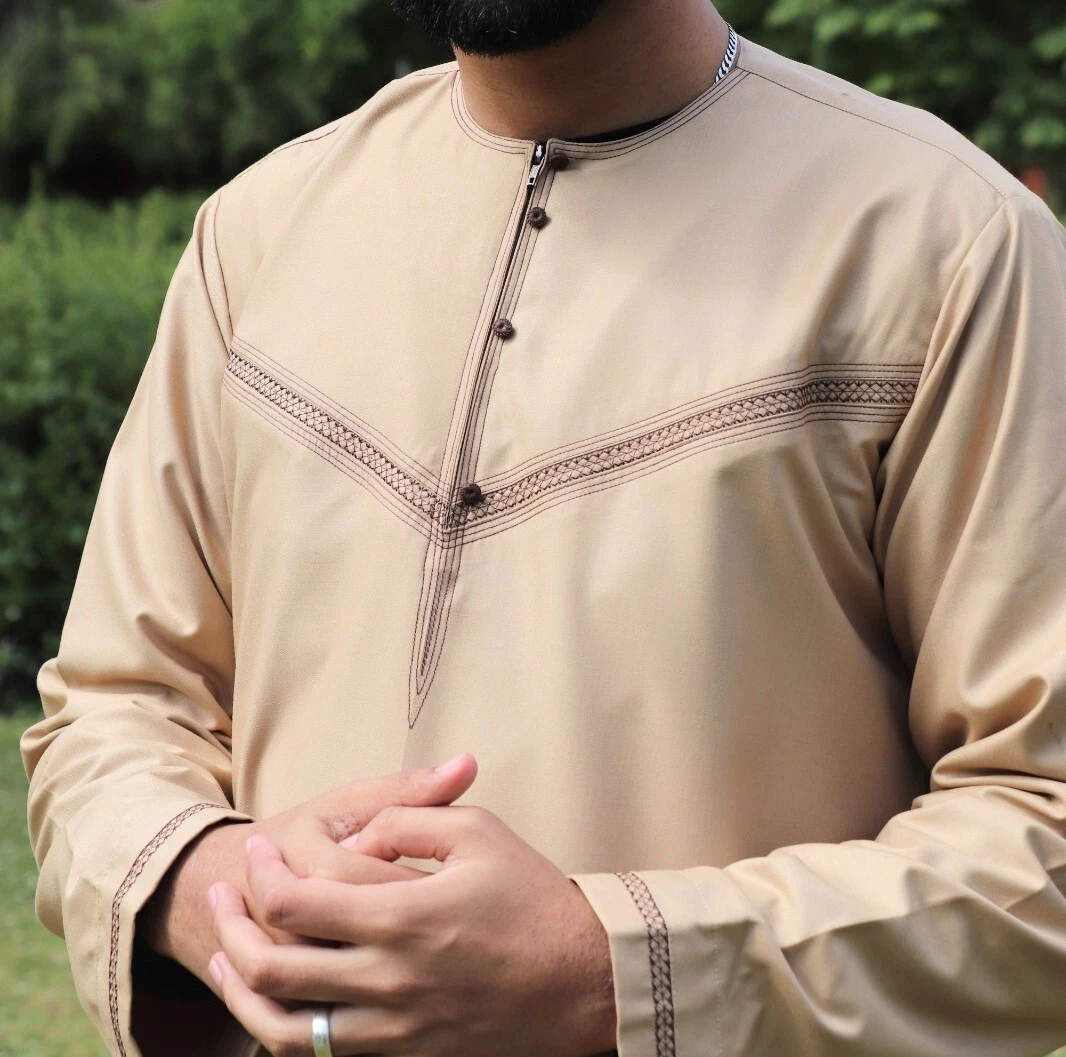 Mens Designer Jubba Embroidery Omani Emirati Thobe Arab Style UK