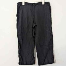 Talbots Pure Irish Linen Straight Leg Crop Pants Drawstring Black Lightweight 14