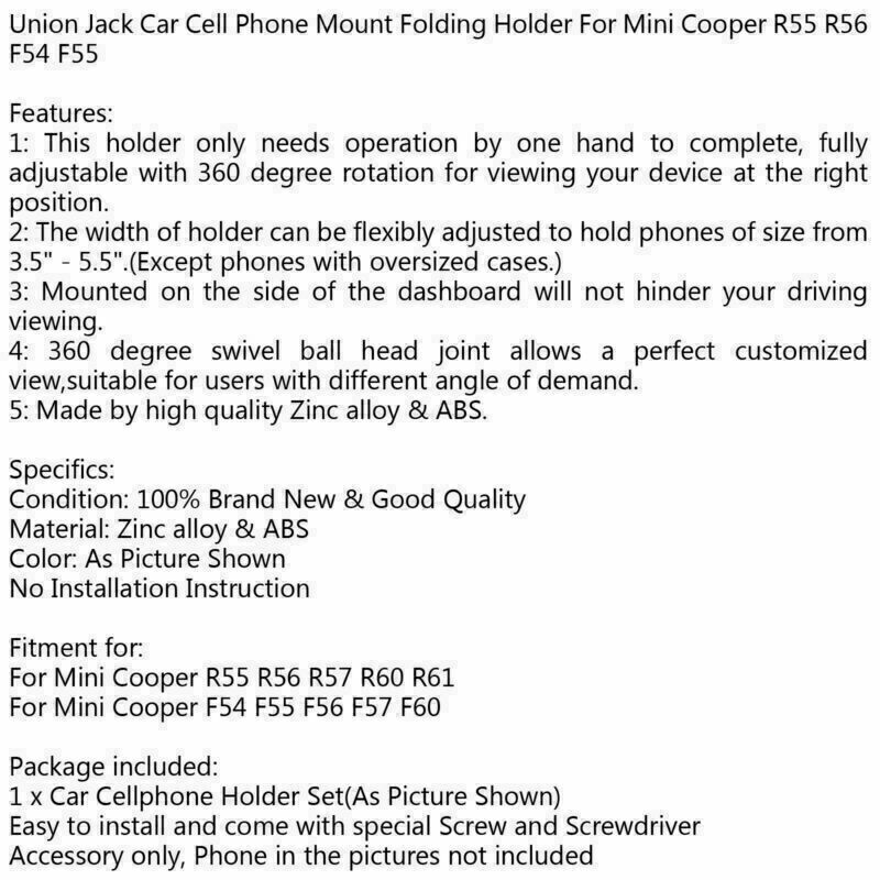 Union Jack Car Phone Mount Folding Holder For Mini Cooper R55 R56 Red