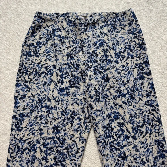 Pantalones JJILL Mujer Lino Azul Beige Abstracto Artístico Pierna Ancha 12 Petite Foto 4 de 4