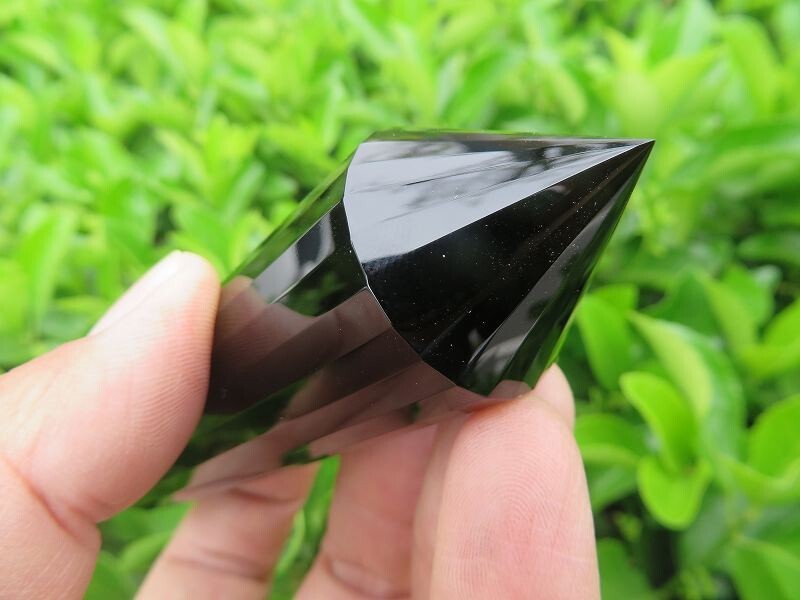 24 sided VOGEL Style  Natural Black Obsidian QUARTZ CRYSTAL DT POINT 118g