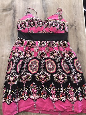 ELIZA J New York Silk Dress Womens 10 Pink Floral And Paisley