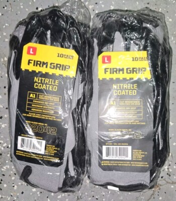Firm Grip Nitrile Coated Tough Working Gloves Size Large Brand New 20 Pair Pack