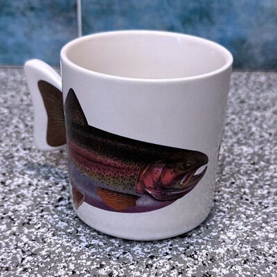 Vintage 1990 12 Ounce Rainbow Trout Coffee Mug By Salamander Fishtail Handle