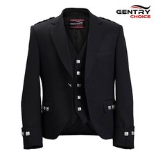 Argyle Jacket and Vest Black Highlander Argyll Jacket Waistcoat Kilt Outfit