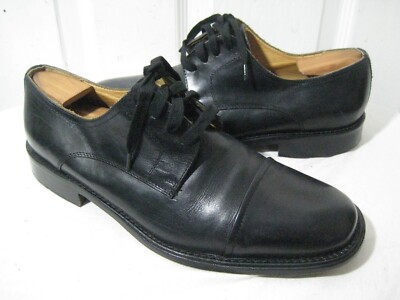 Mercanti Fiorentini Black Leather Cap Toe Oxford Shoes Men display picture 2