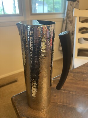 Crate And Barrel Stainless Hammered Savoy Bar Pitcher Modern Bar NWT Silver