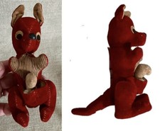 Vtg Red Brown Stripe Kangaroo and Baby Roo Joey Firm Plush Stuffed Toy Japan