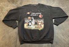 Vtg 1996 Space Jam Warner Brothers Black Sweatshirt Crew Neck Basketball Sz Med 