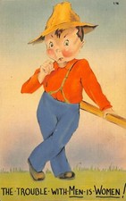 The Trouble With Men is Women Linen Comic Postcard to Mom 1945 USA Made Tichnor