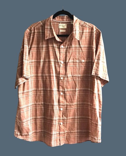 WEATHERPROOF VINTAGE-MENS RUST LINEN BUTTON DOWN SHORT SLEEVE SHIRT SIZE X-LARGE