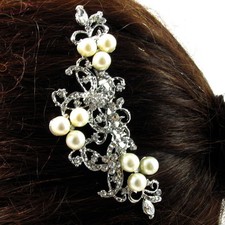 USA Hair Comb vintage Crystal Handmade Bridal wedding prom pearl pin silver 20