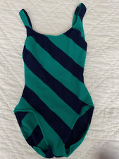 ROBBY LEN SWIMFASHIONS ONE PIECE TANK SWIMSUIT Blue and Green Wide Stripe sz 10