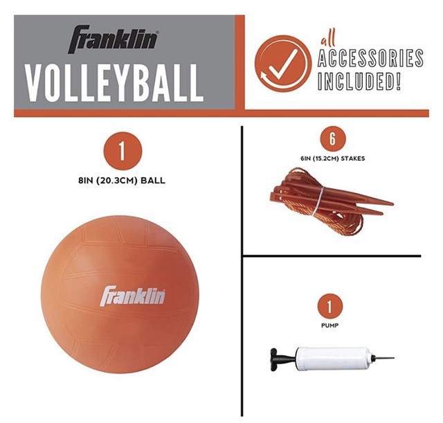 Franklin Sports Volleyball Set Includes 1 Net With Stakes Ball and Pump