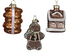 Christbaumschmuck Glas 7cm Lebkuchen Figuren 3er Set Anhänger Braun